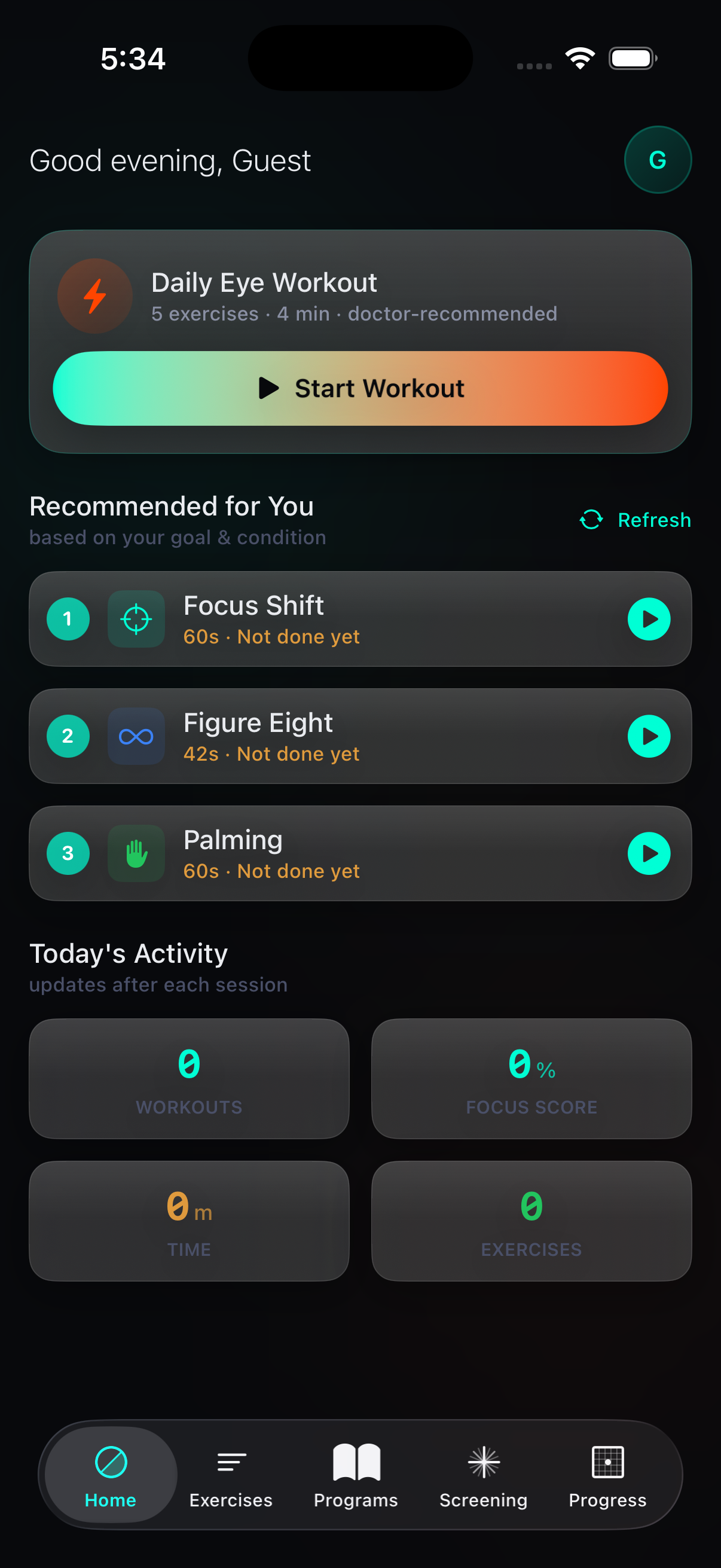 Axeo app — home screen